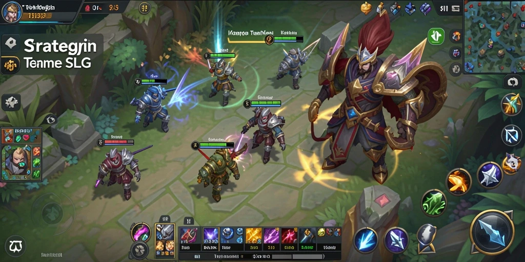 Screenshot menunjukkan pertempuran strategis dalam game SLG.