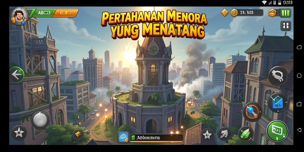 Tangkapan layar gameplay ABC33 yang menunjukkan aksi menara pertahanan.