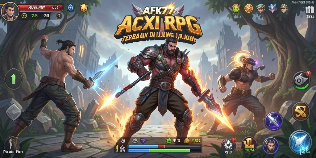 Tampilan gameplay epik AFK77 dengan karakter beraksi.