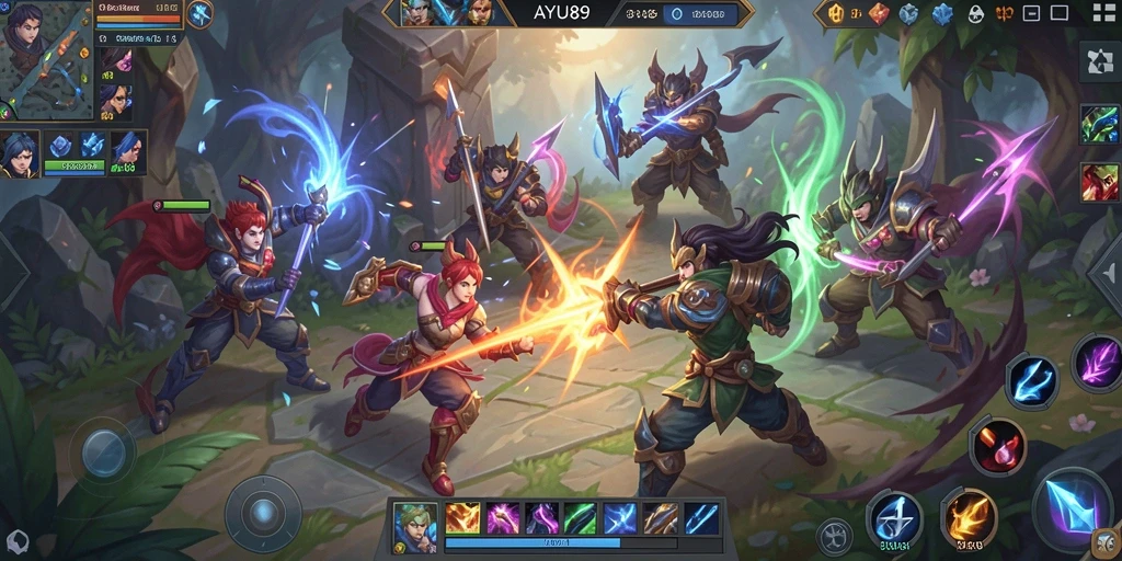 Tangkapan layar gameplay AYU89 dengan pertarungan seru dalam permainan MOBA.
