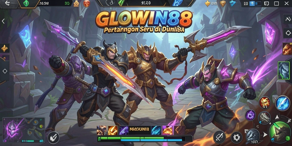 Gameplay seru di GLOWIN88 saat bertempur dalam pertandingan MOBA.