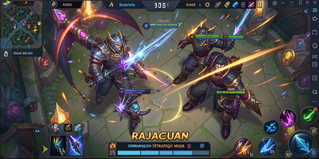 Tampilan permainan <strong>RAJACUAN</strong> yang memukau dan penuh aksi MOBA.