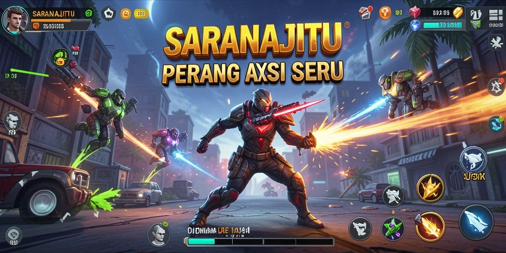 Tangkapan layar yang menunjukkan pertempuran seru dalam permainan aksi SARANAJITU.