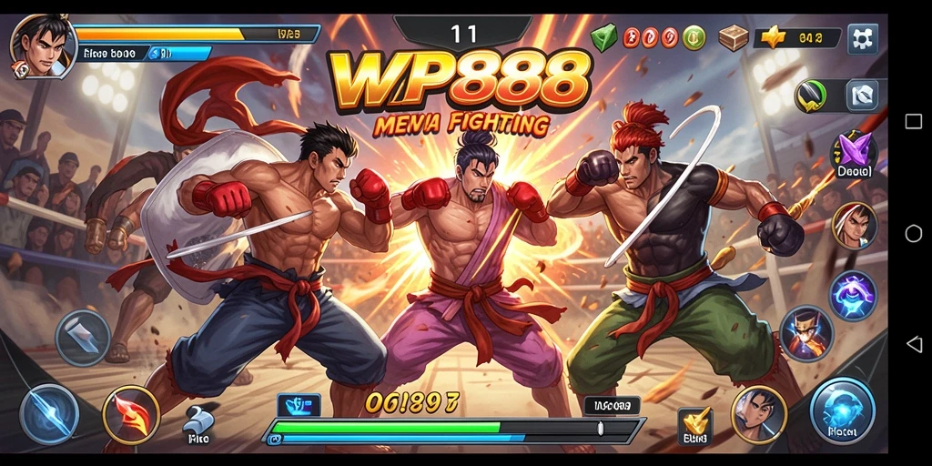 Tampilan utama gameplay WP888 yang menampilkan aksi pertarungan yang mendebarkan.